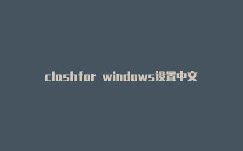 clashfor windows设置中文教程日日更新