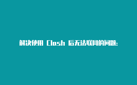 解决使用 Clash 后无法联网的问题：登录步骤让您畅享代理体验